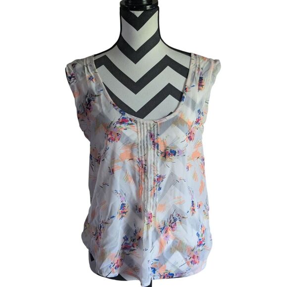 Kimchi Blue M Sheer Abstract Floral Pintuck Blouse - Picture 1 of 4